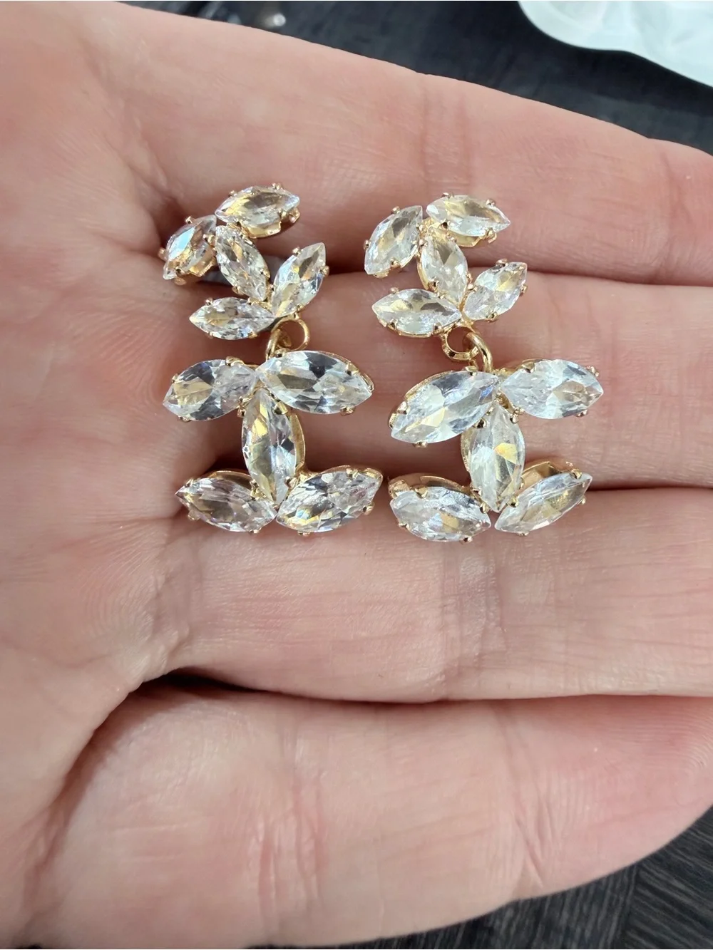Chanel Gold Crystal Drop Earrings - Clear CZ Accent